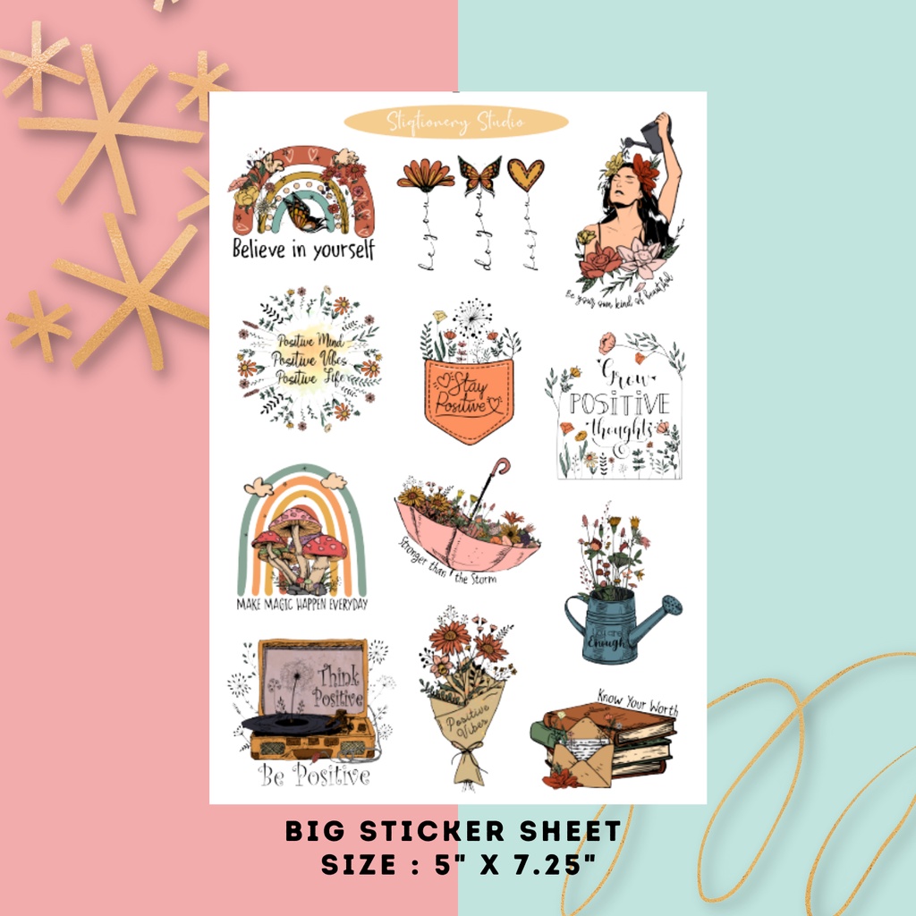 BIG STICKER SHEET Grow Positive Thoughts Planner Sticker Sheet