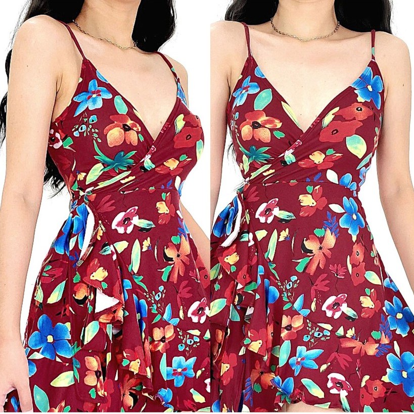 BSCO PH KOREAN LIMITED EDITION MAROON WRAP FLORAL DRESS