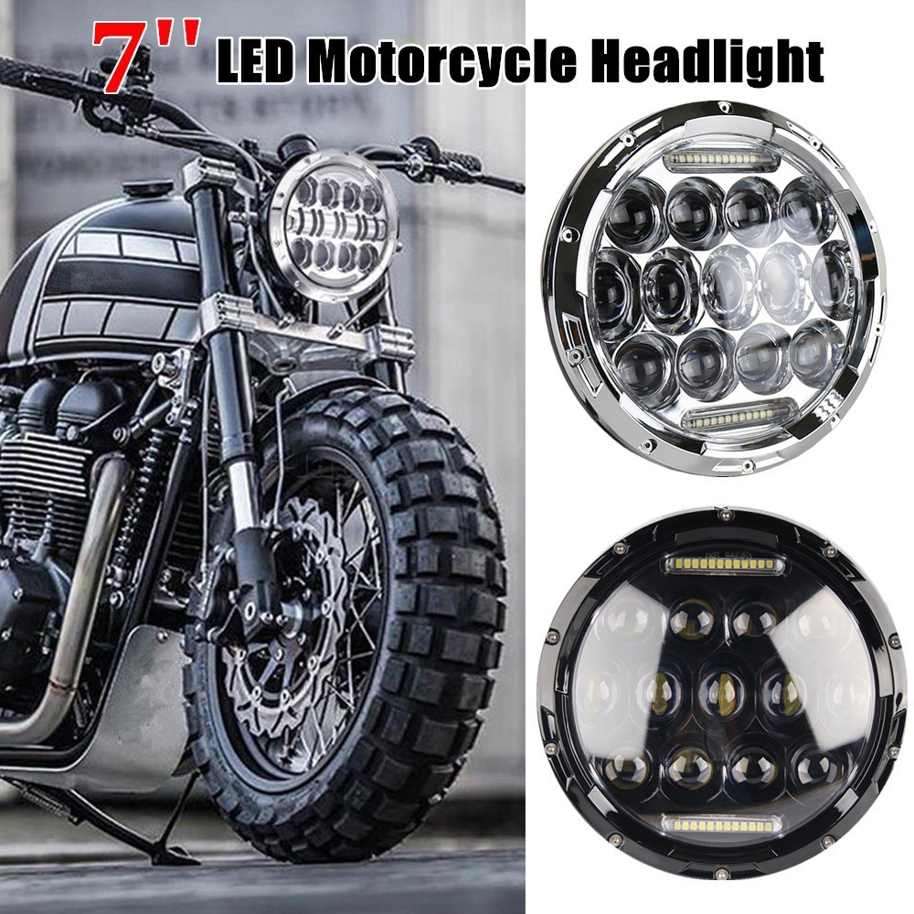 7 Inch Lampu 75W LED Projector Black Motorcycle Headlight H4 HiLo Beam