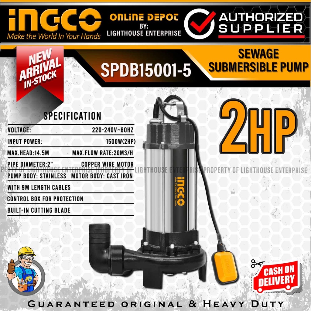 INGCO 1500W 2HP Industrial Sewage Submersible Pump with Floater switch
