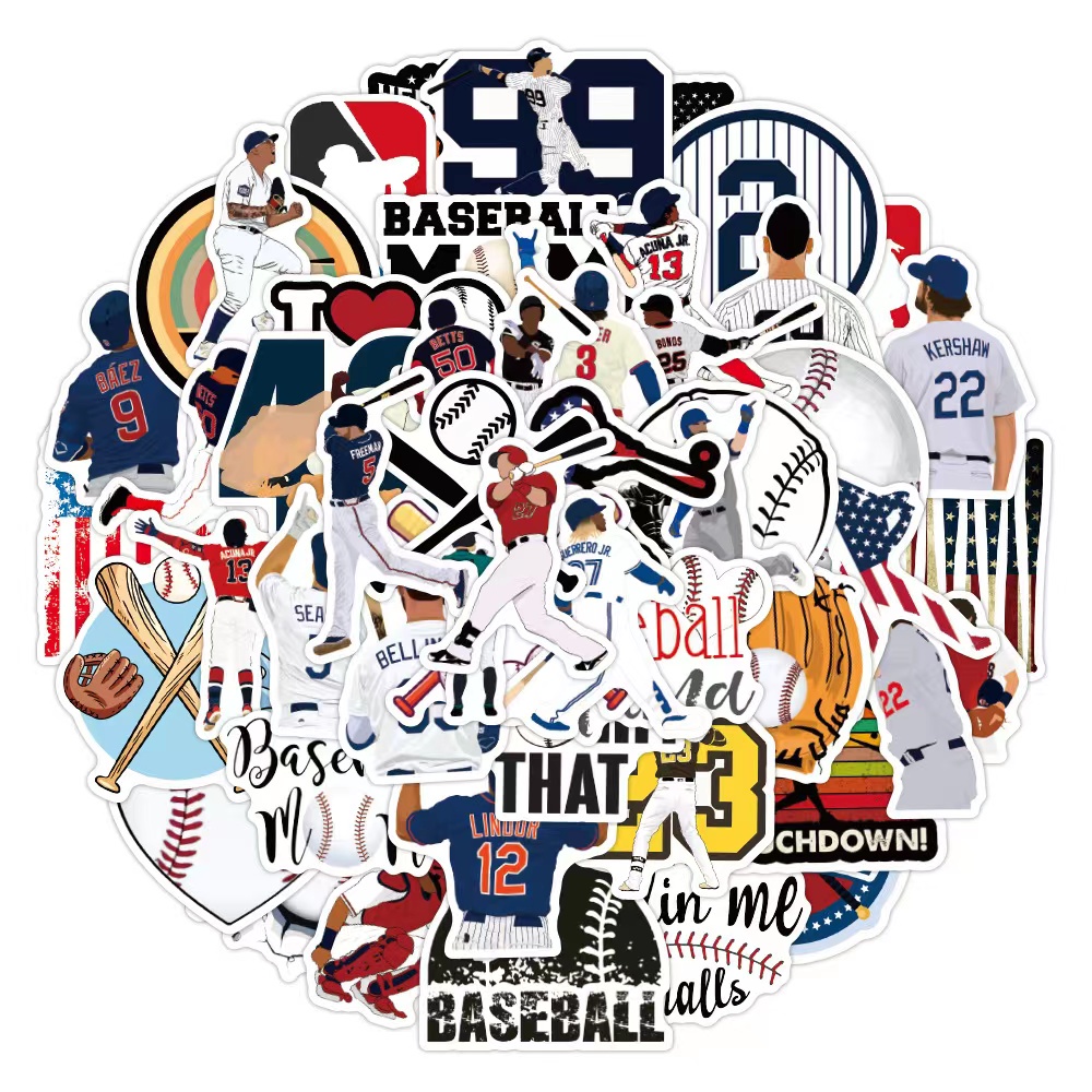 50 pcs Cool Sport Baseball Stickers for Notebooks Guitar Stationery