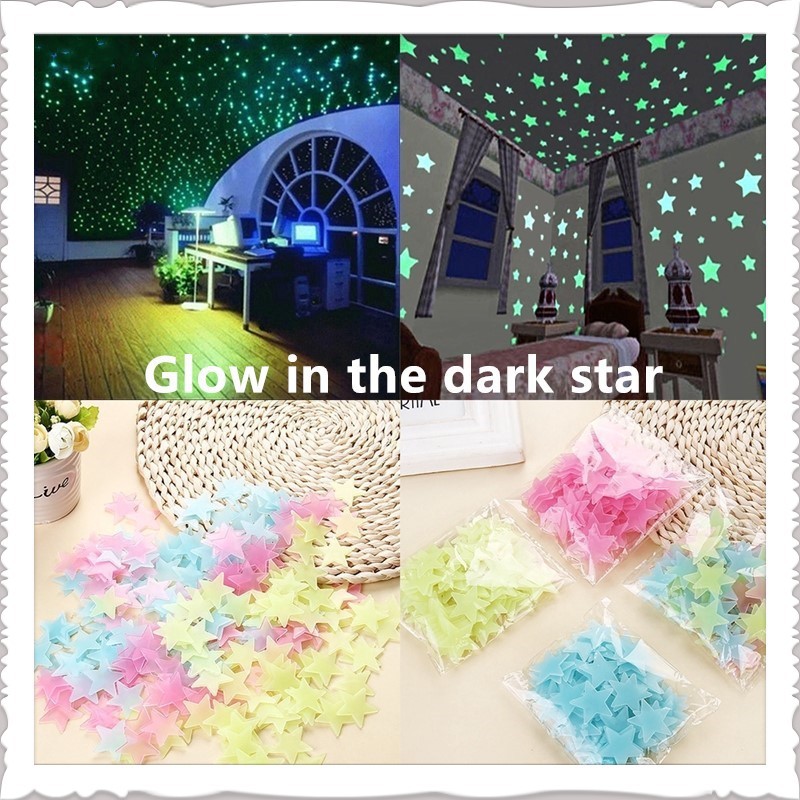 Glow in the dark star sticker decal wall sticker (100 Pcs) Shopee