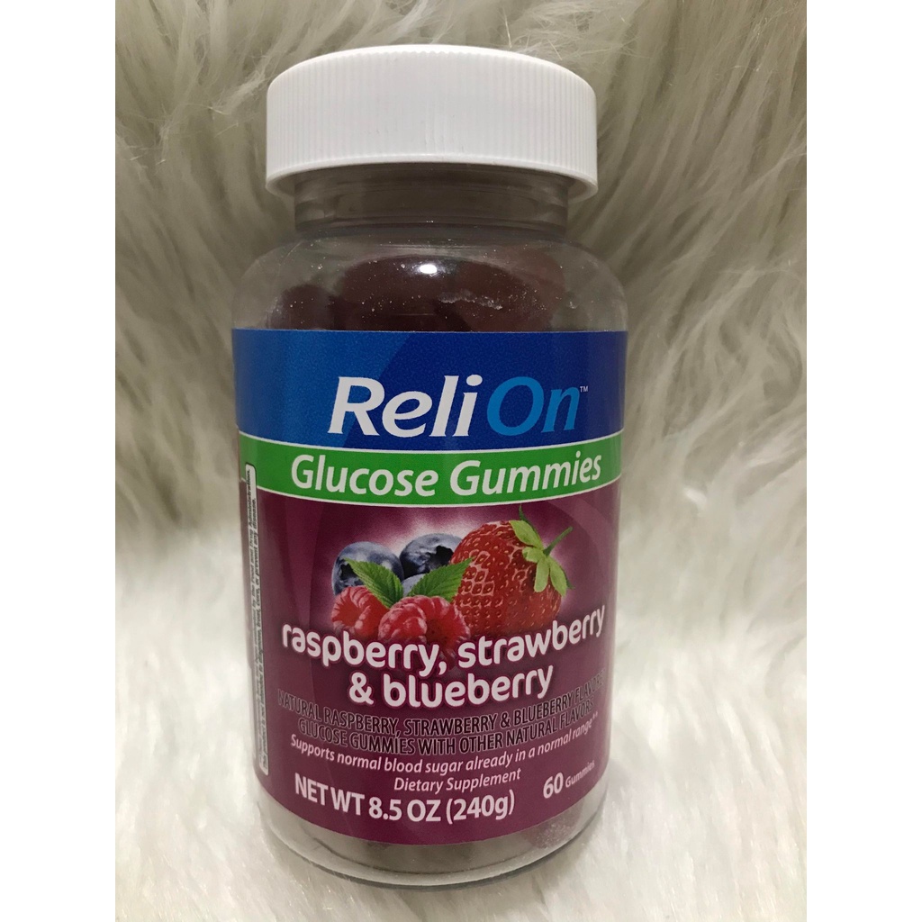 ReliOn Glucose Gummies, Raspberry, Strawberry & Blueberry, 60 Count