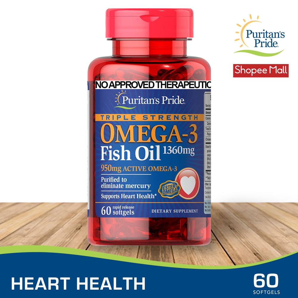 Puritan's Pride Fish Oil Omega 3 Triple Strength 1360 mg 60 softgels