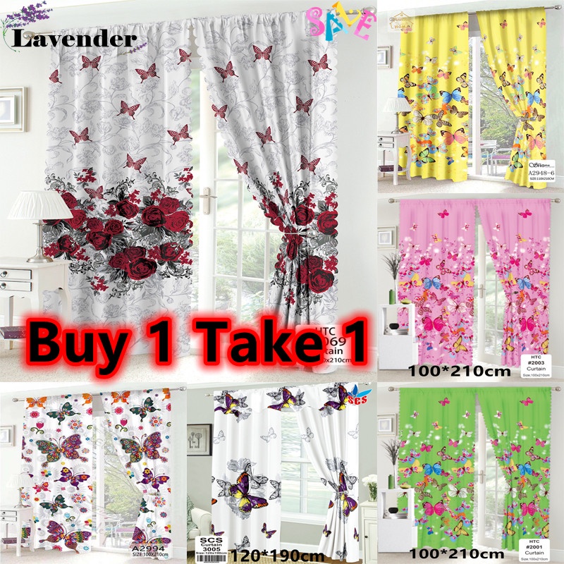 ORIGINAL 2PC Butterfly Flower Curtain for window 100*210CM Kurtina COD