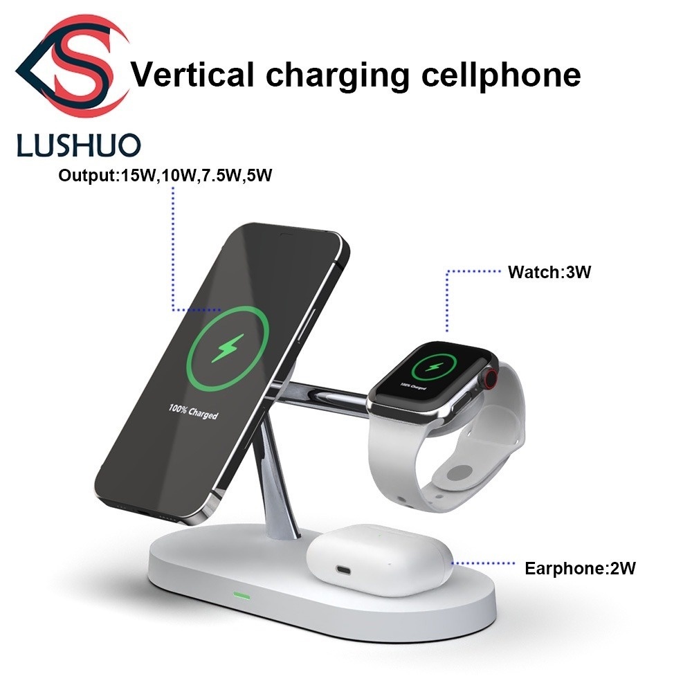 LUSHUO 3 in 1 Wireless Charger for iPhone 12 Pro