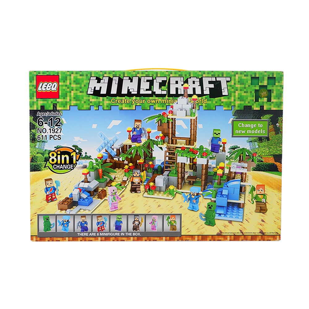 Minecraft Building Blocks 8 in 1 Convertible Playset with 8 Mini Figure
