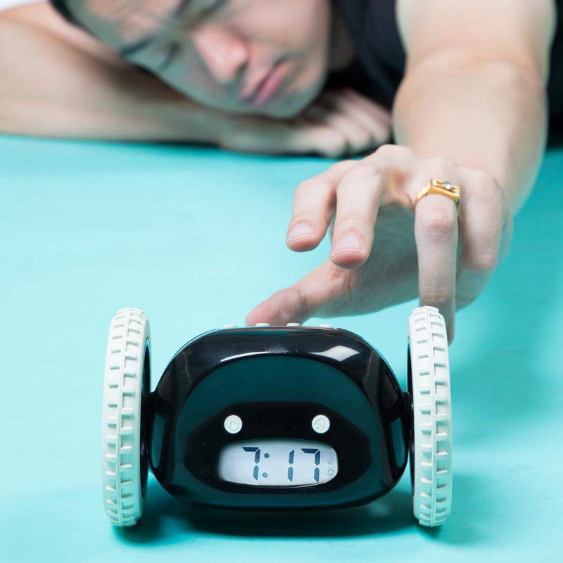 Alarm Clock Cute Run Moving Runaway Wheels Digital LCD Alarm Clock