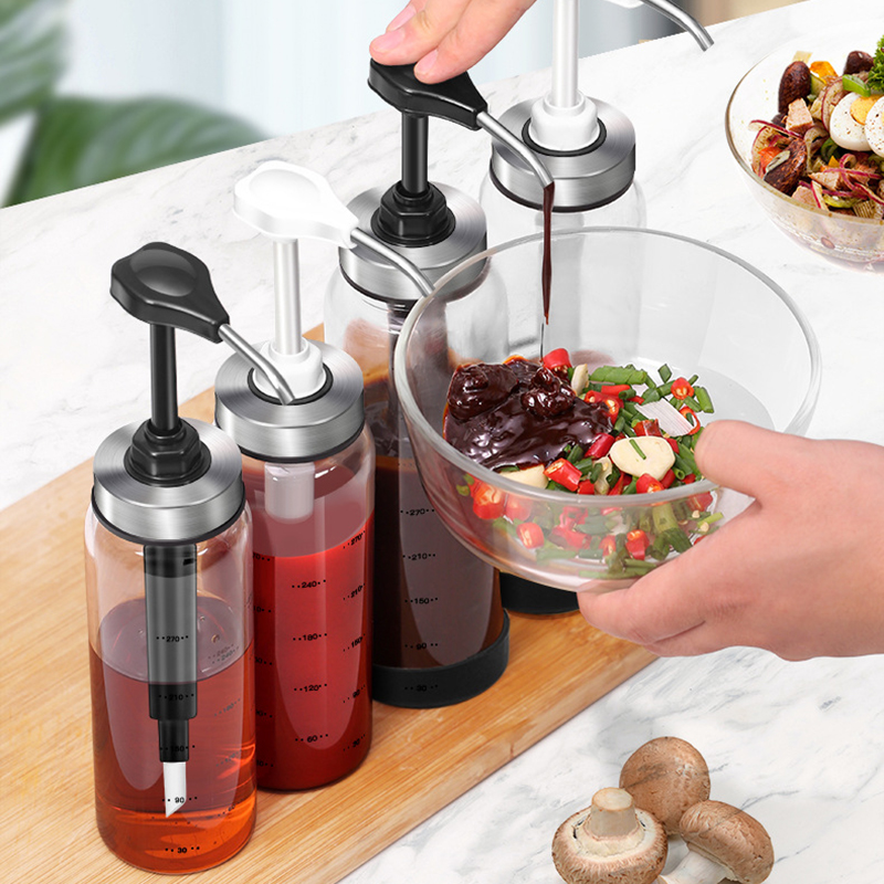 Hot Sauce Dispenser Pump with Glass Bottle for Ketchup Honey Syrup Salad Leakproof Kitchen