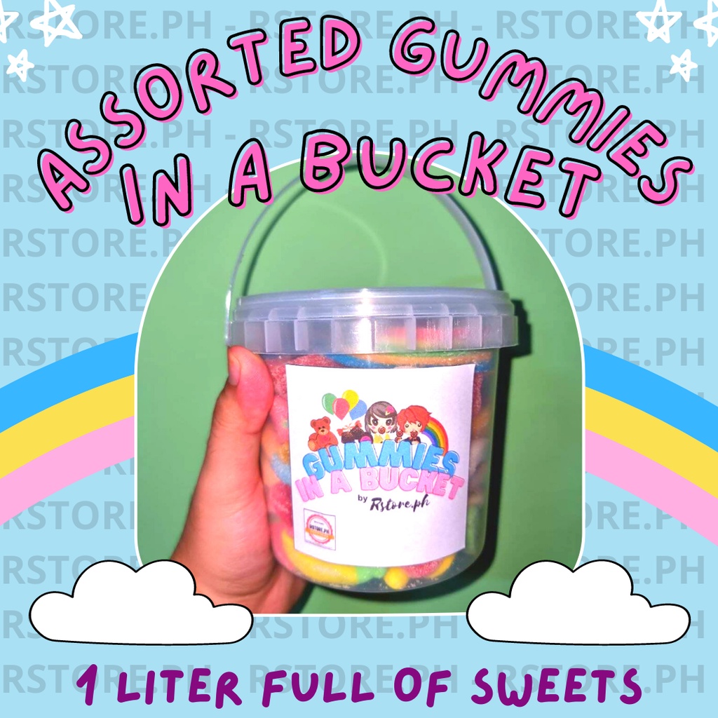 ASSORTED GUMMIES IN A BUCKET (1 LITER FULL OF ASSORTED GUMMIES and