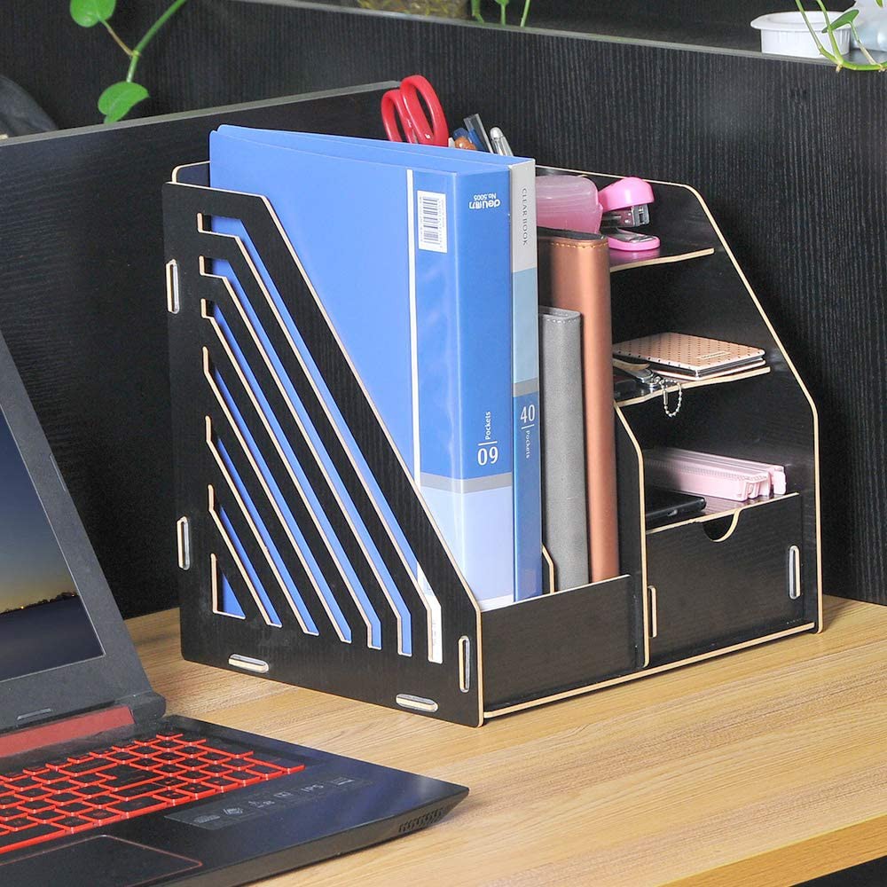 Wooden Desk Organizer Storage MultiLayer Rack, Desktop File Sorter