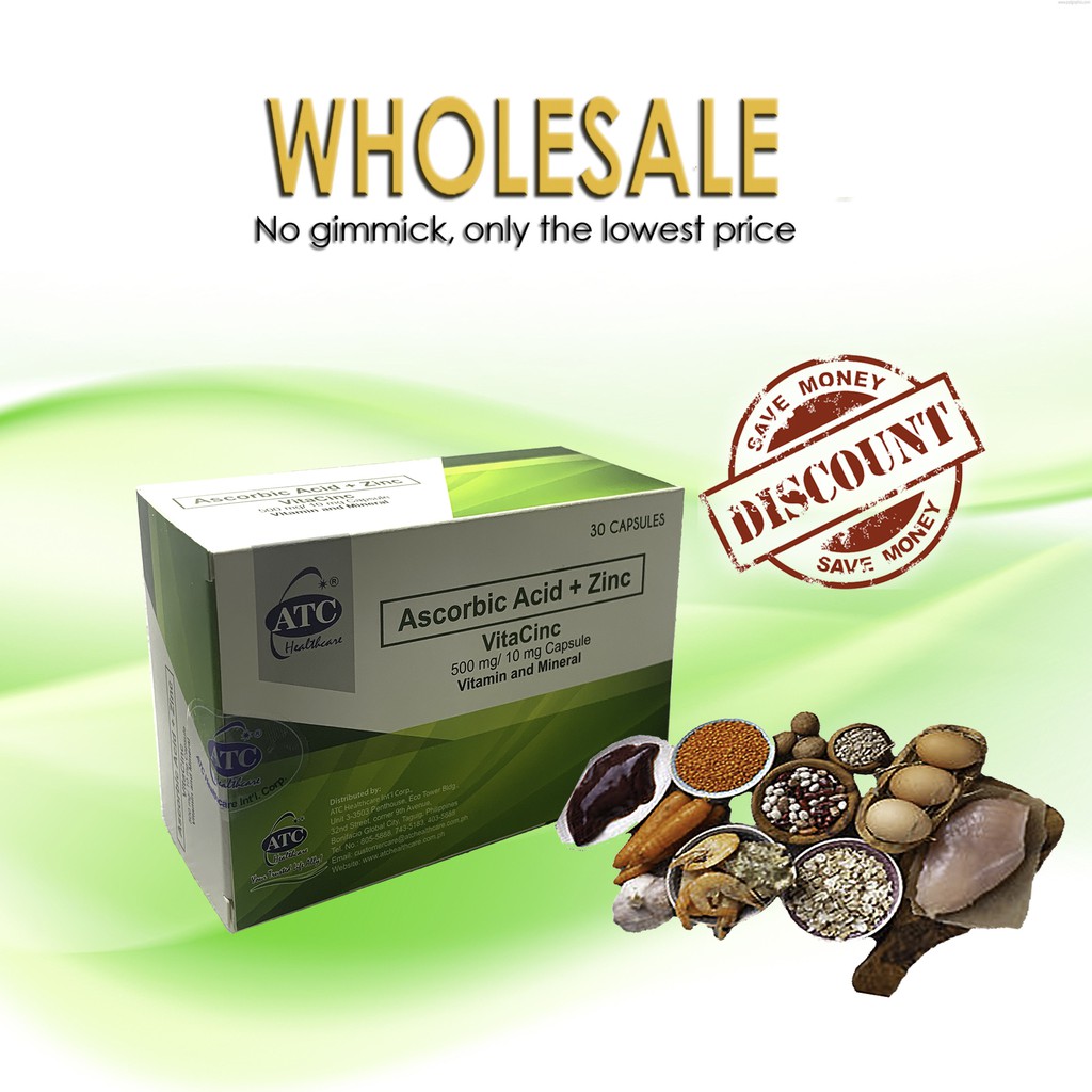 ATC VitaCinc 500/10mg Vitamin C with Zinc supplement by 30's Shopee