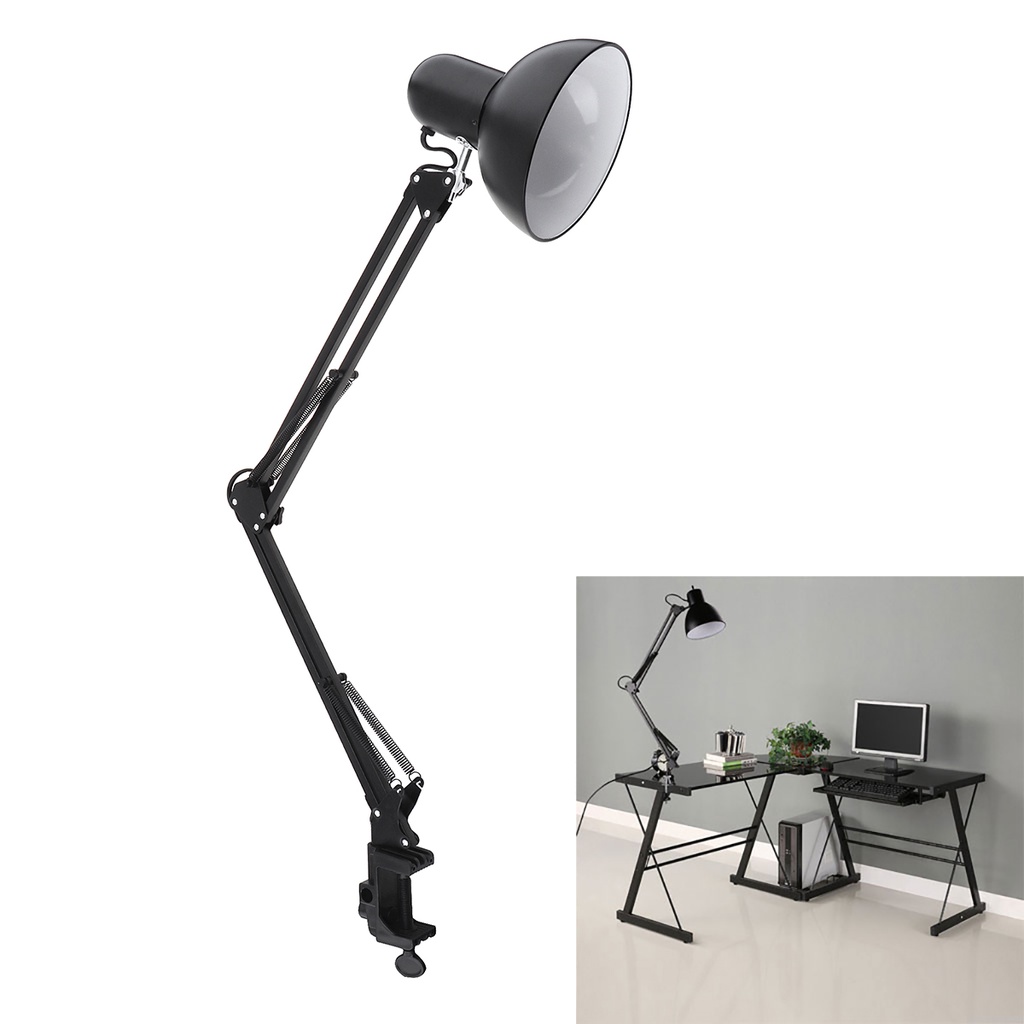 Black Flexible Foldg Metal Desk Lamp Long Arm Clamp Mount Table Lamp