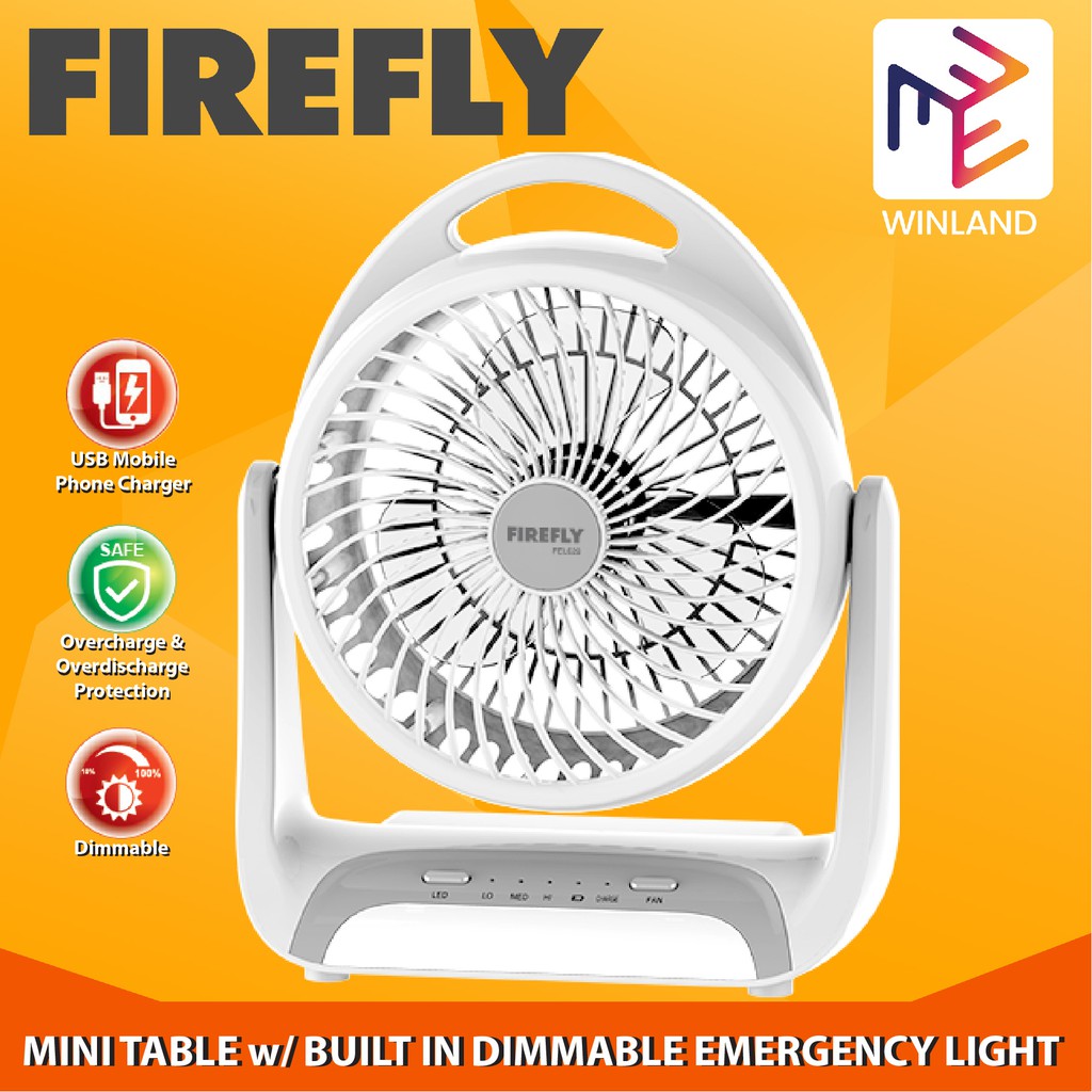 FIREFLY FEL628 Rechargable Mini Table Fan with BuiltIn Dimmable