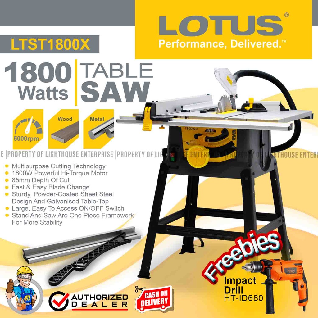 LOTUS 1800W Table Saw (LTST1800X) w/Free 13mm Impact Drill *New Stock Original Shopee Philippines