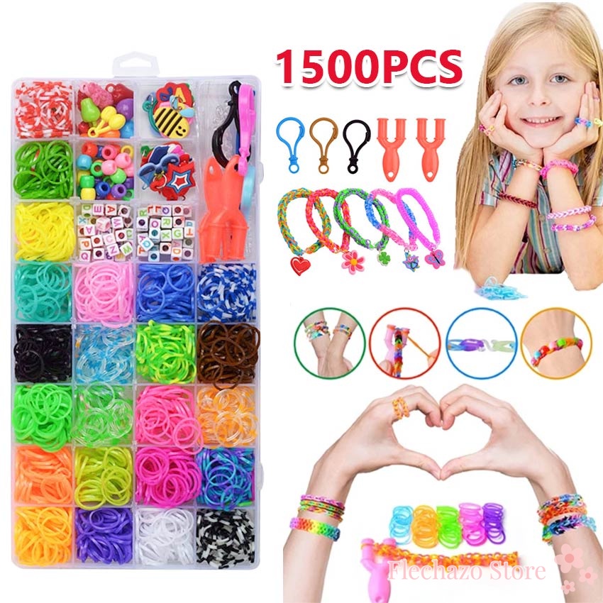 1500Pcs/box Rainbow Rubber Loom Bands Set Children Candy Color Bracelet