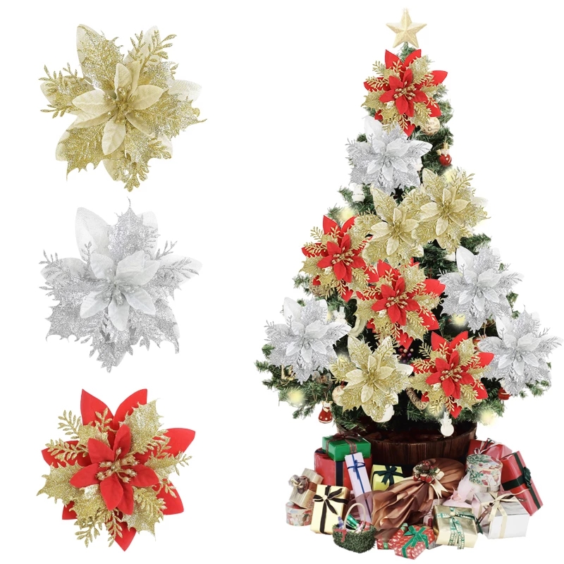 5pcs Glitter Flower Christmas Garland Tree Decorations Xmas New Year