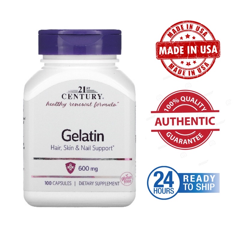 21st Century Gelatin Hair Skin Nails Support 600 mg (100 Capsules