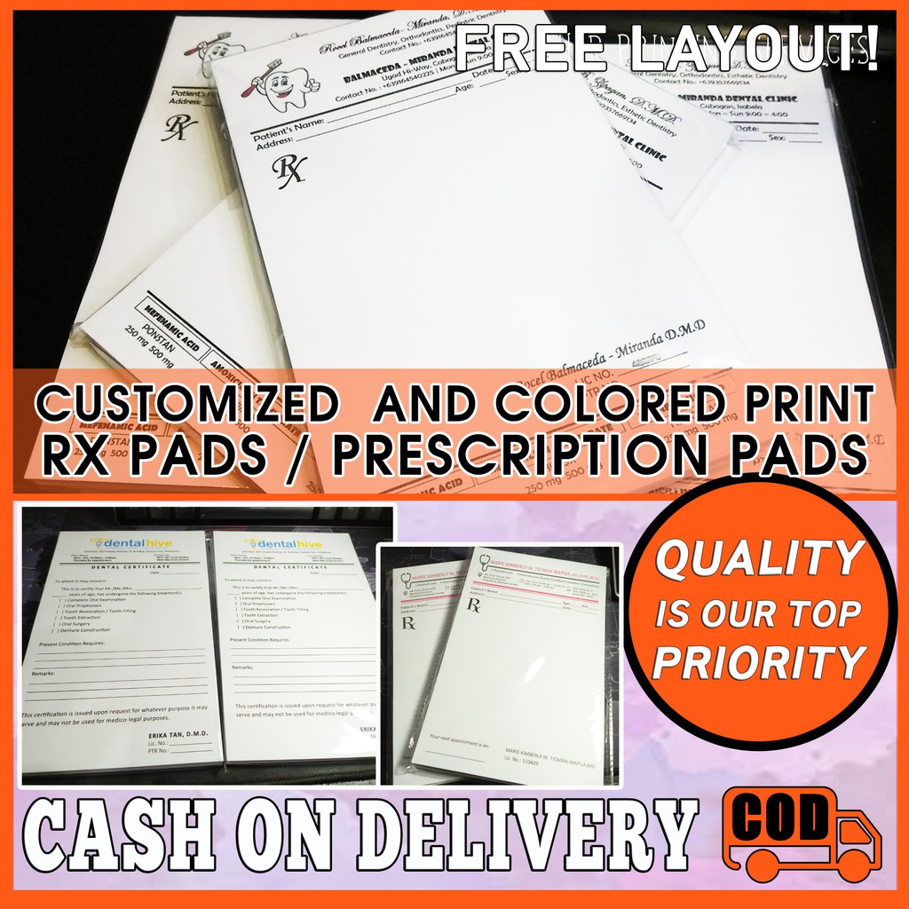 Customized Colored Prescription Pads, RX Pads, Pads, Reseta, Med Cert