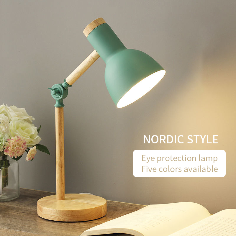 Nordic Wooden Base Study Lamp desk Modern Bedroom Children Reading