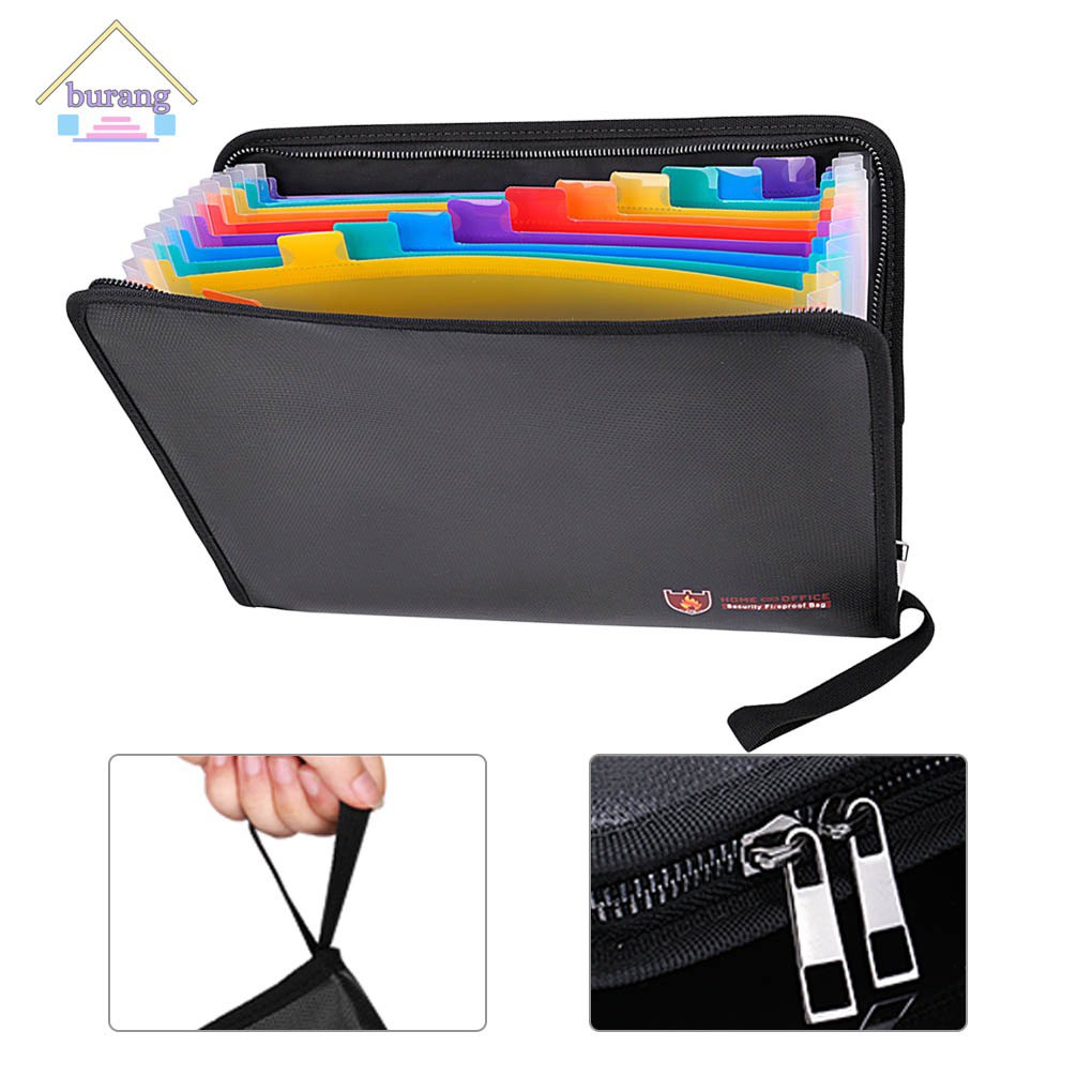 Fireproof Expanding File Folder Document Organizer with Zipper Closure