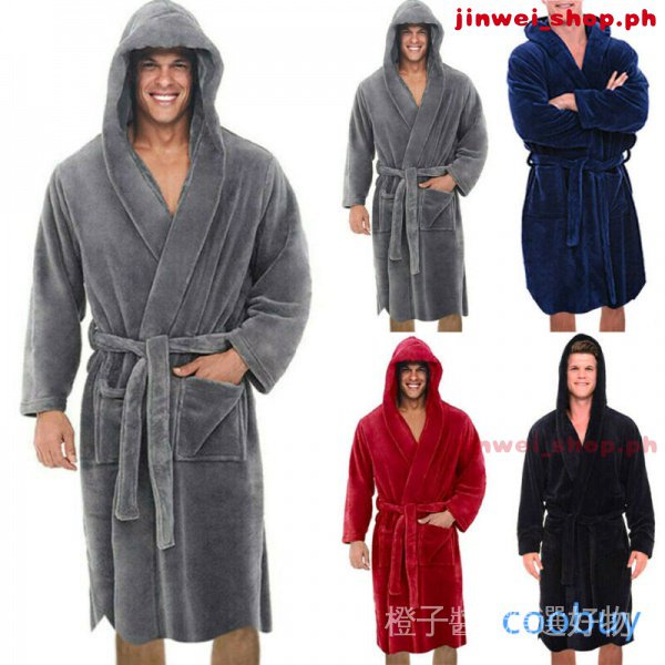 Jinღ Men's Hooded Bathrobe Fivestar Hotel With Plus Size Bandage Midi