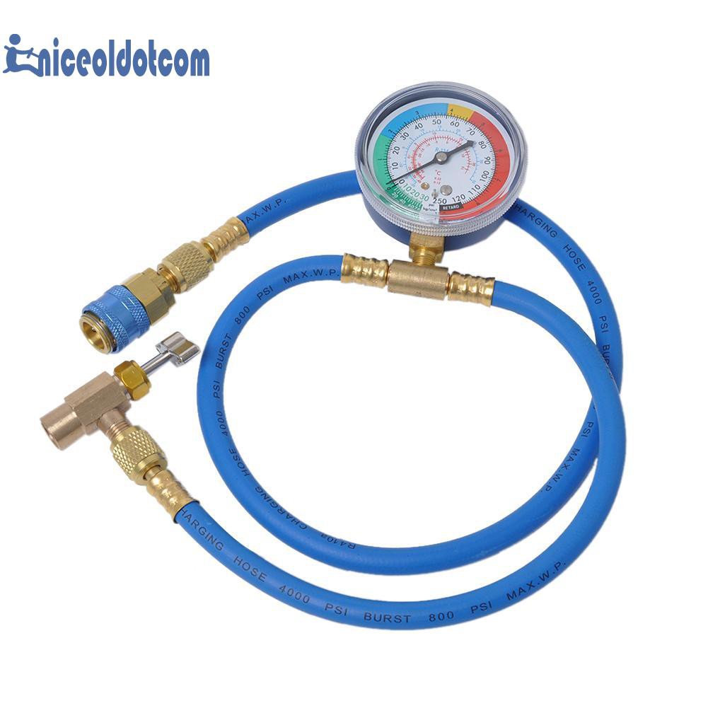 Car AC Air Conditioning R134A Refrigerant Recharge Hose w/ Pressure