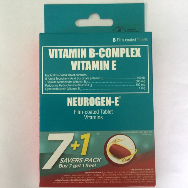 Vitamin B Complex + Vitamin E (NeurogenE) tablet, 8pcs Shopee