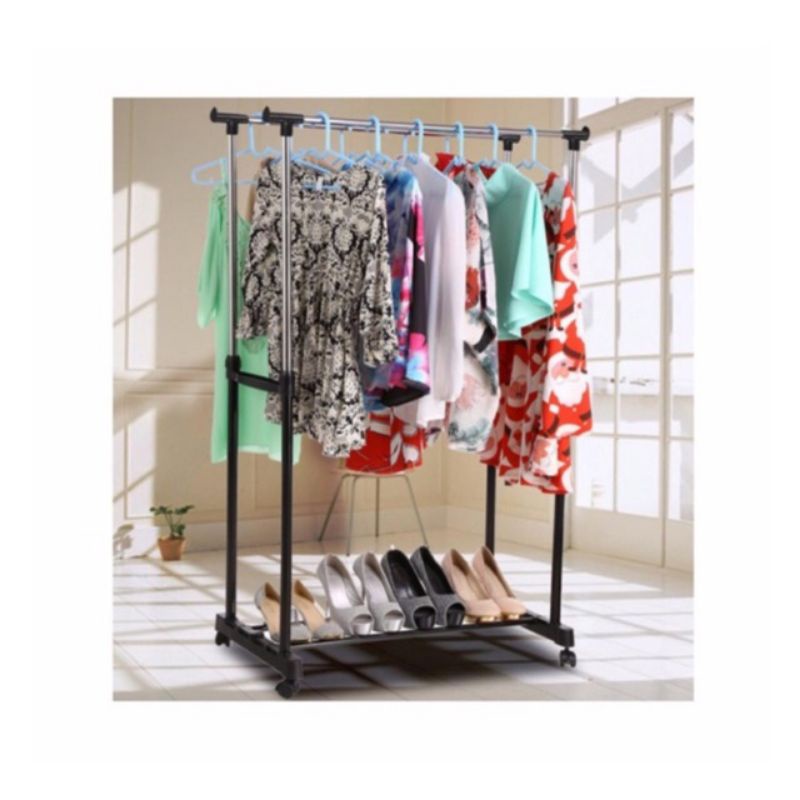 Clothes rack double pole telescopic clothes rack Shopee Philippines