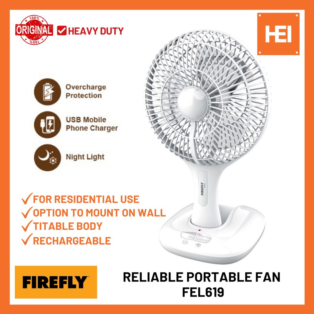 FIREFLY Reliable Rechargeable Potable Fan with LED Night Light FEL619