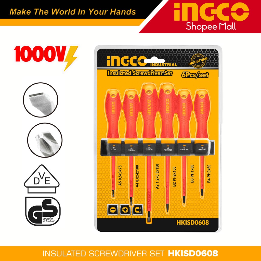 Ingco HKISD0608 6pcs Insulated Screwdriver Set 1000V, Round Shank _H