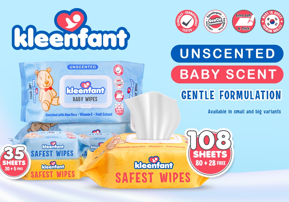 Kleenfant Baby Wipes Unscented and Powder Scent 35 Sheets Set of 6