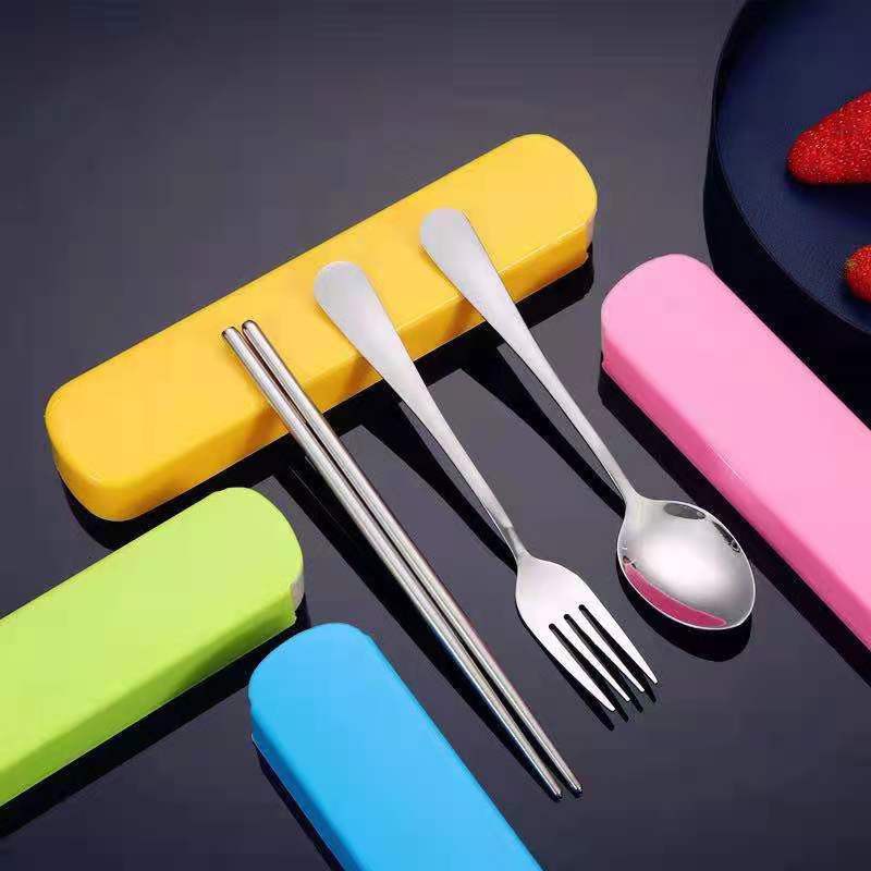 New Stainless steel spoon and pork and chopstick set with cover box