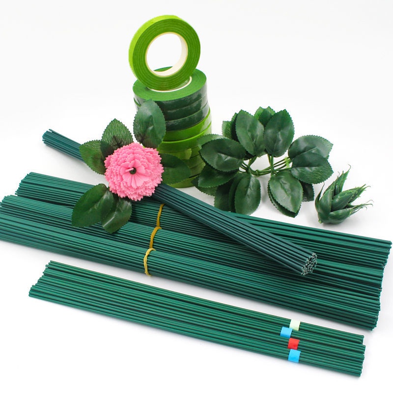 Green Flower Rod Leaf Tape Rose Plastic Silk Mesh Fine Iron Wire