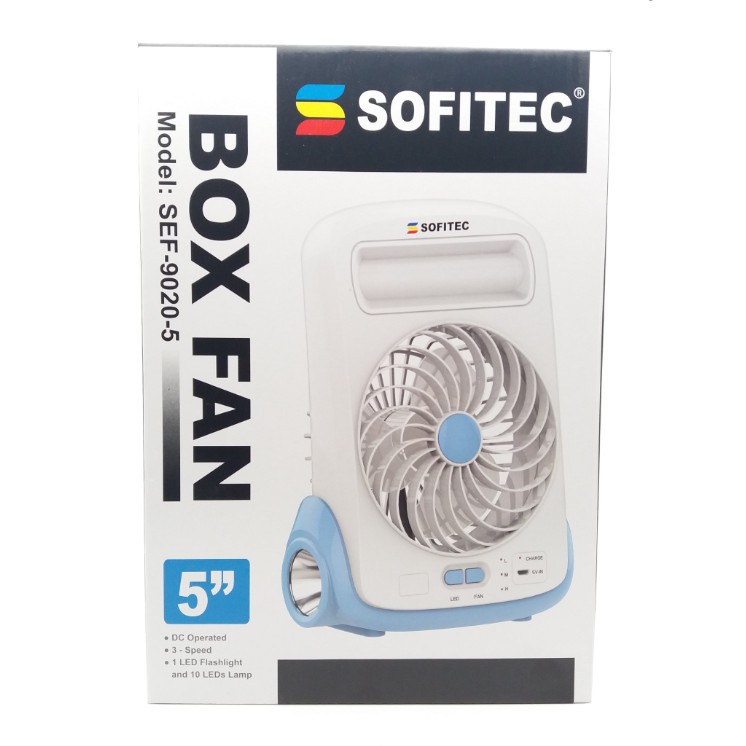 Sofitec Rechargeable 3 in 1 Fan Flashlight Light Lamp Box Fan Electric