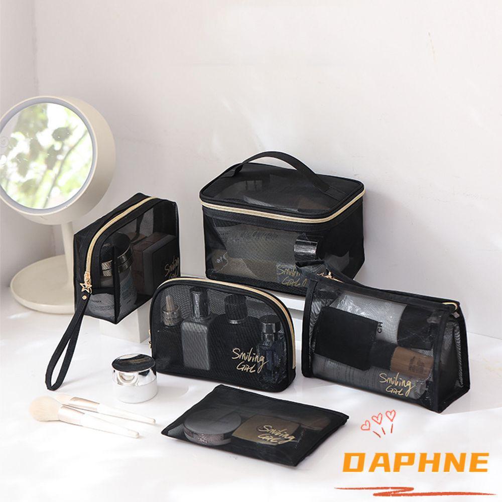 DAPHNE 1pc Black Mesh Cosmetic Bag Transparent Travel Storage Case Makeup Pouch Women Portable