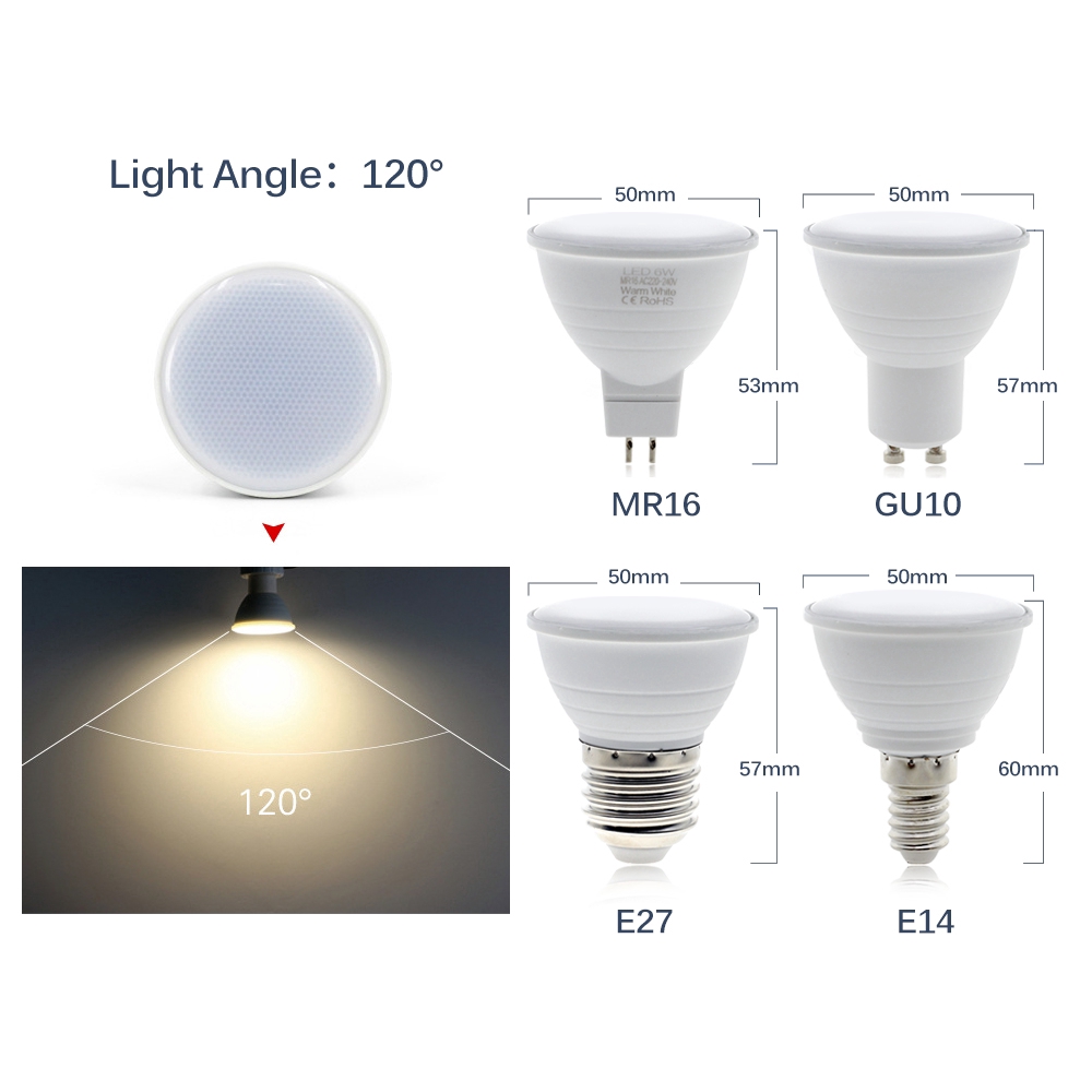 6W LED Bulb COB Chip LED Spotlight Lamp MR16 GU10 E27 E14 Base For Home