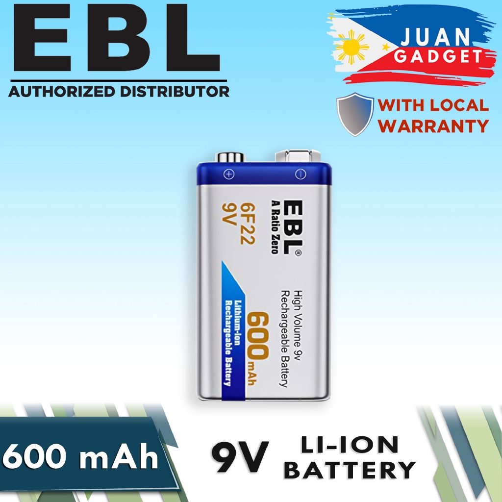 EBL 9V 6F22 600mAh Lithiumion Rechargeable Shopee Philippines