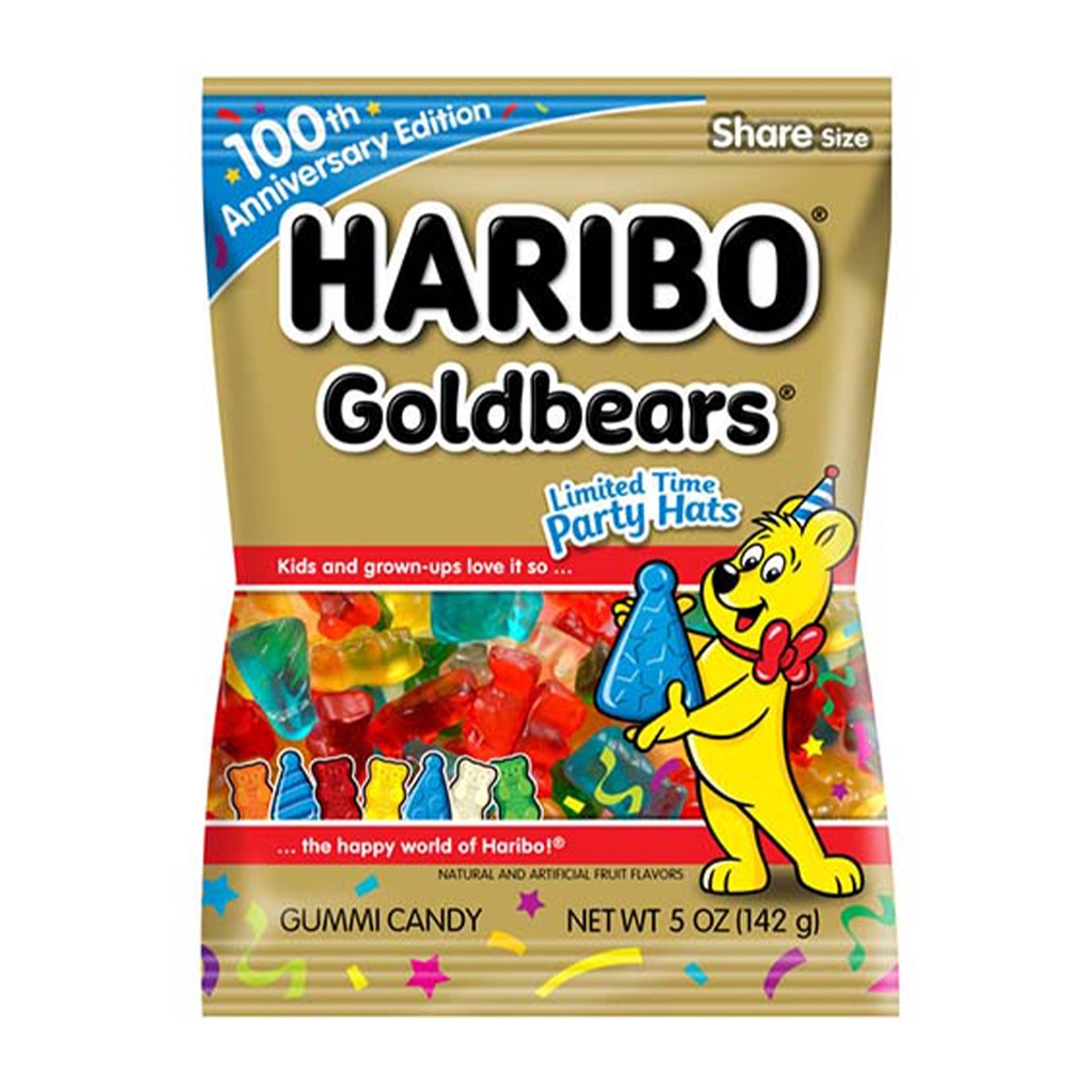HARIBO Goldbears Limited Time Party Hats Gummi Candy, 100th Anniversary