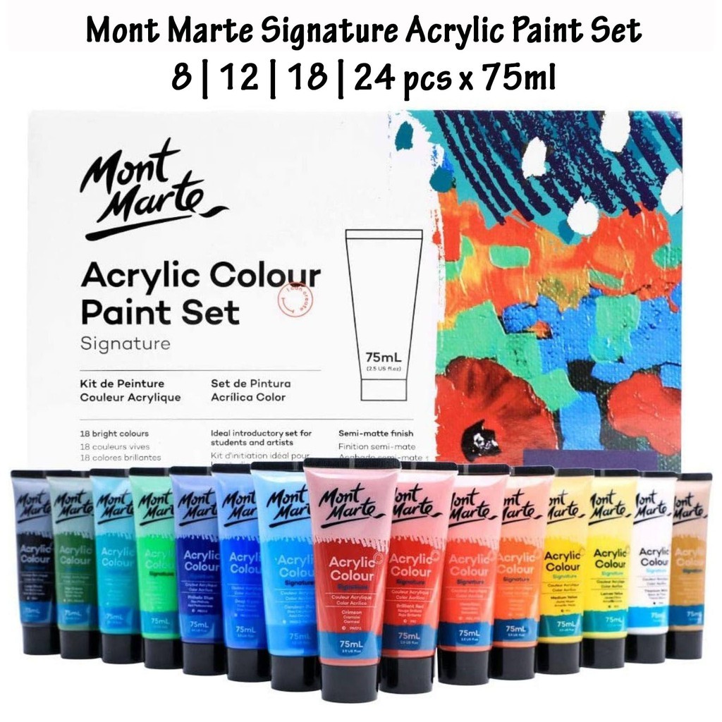 Mont Marte Signature Acrylic Colour Paint Set [8/12/18/24 Colors x 75ml