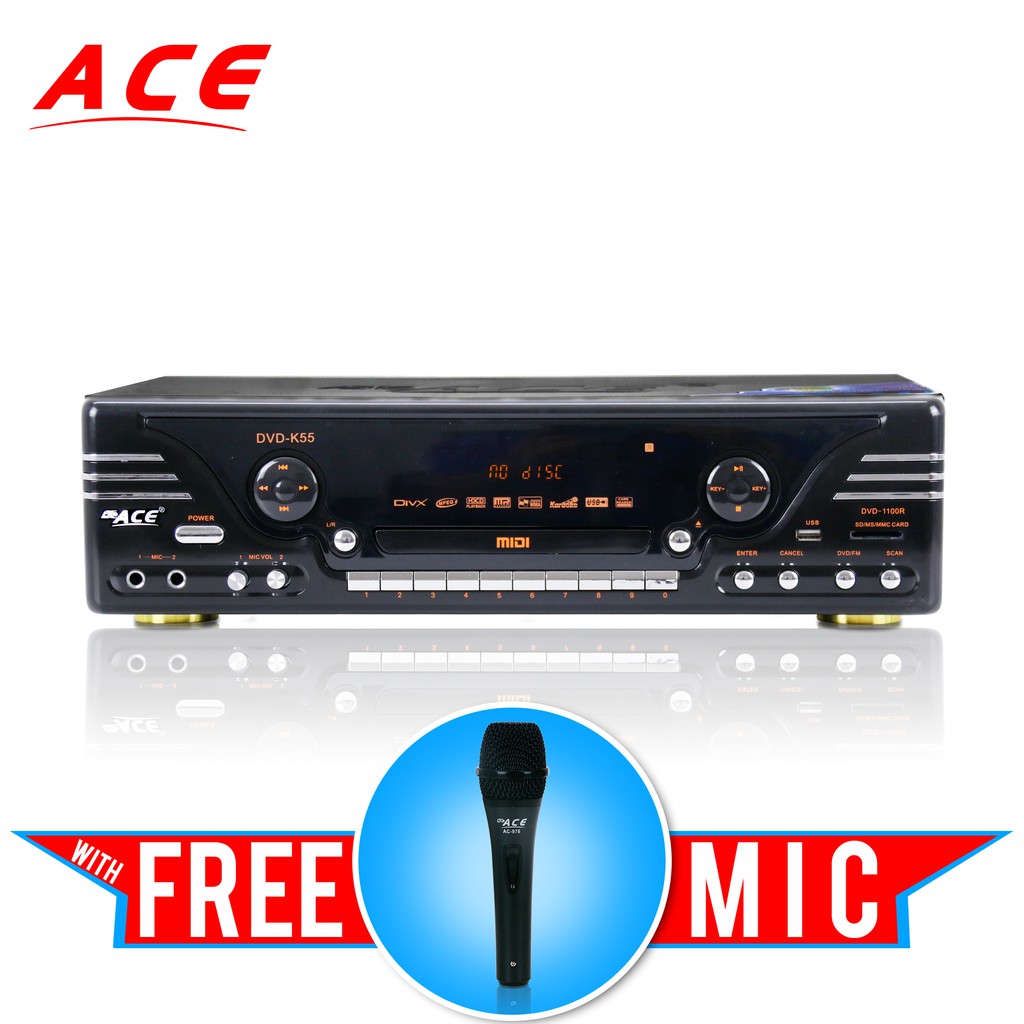 ACE midi1100 professional karaoke dvd player with free mic Shopee