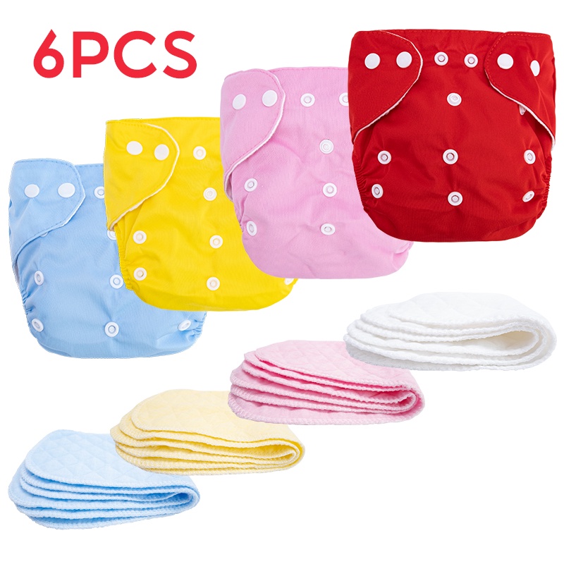 6 Pieces Newborn Diapers Baby Cotton Diapers Adjustable Size Waterproof