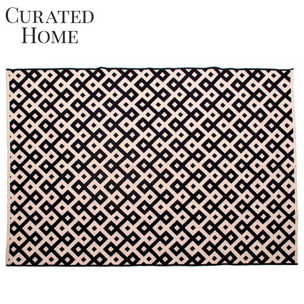 Curated Home Wonderful Bloom Black and White Rug with Diamond Print (4