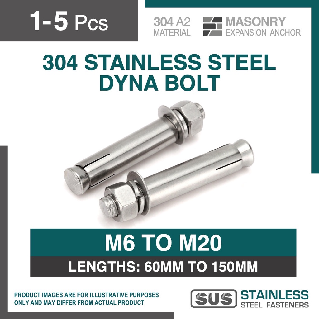 15pc SS304 Stainless Steel Dyna Bolt / SS Anchor Bolt / Expansion Bolt