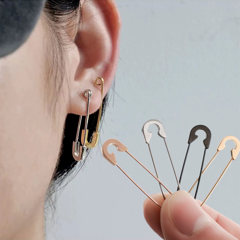1PC Creative Unisex Punk Rock Style Safety Pin Ear Hook Stud Earrings