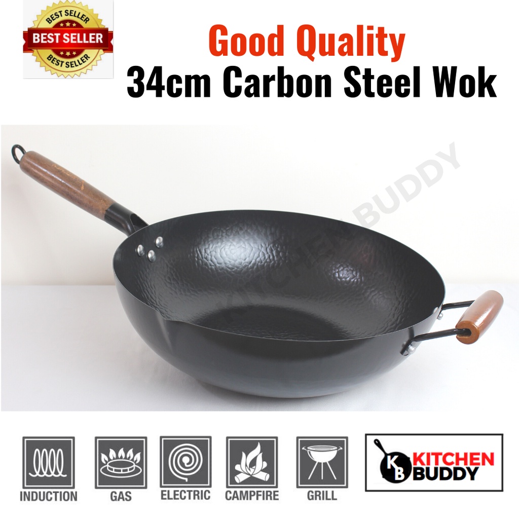 Chinese Carbon Steel Wok (32cm/34cm) Applicable on Gas, Electric and