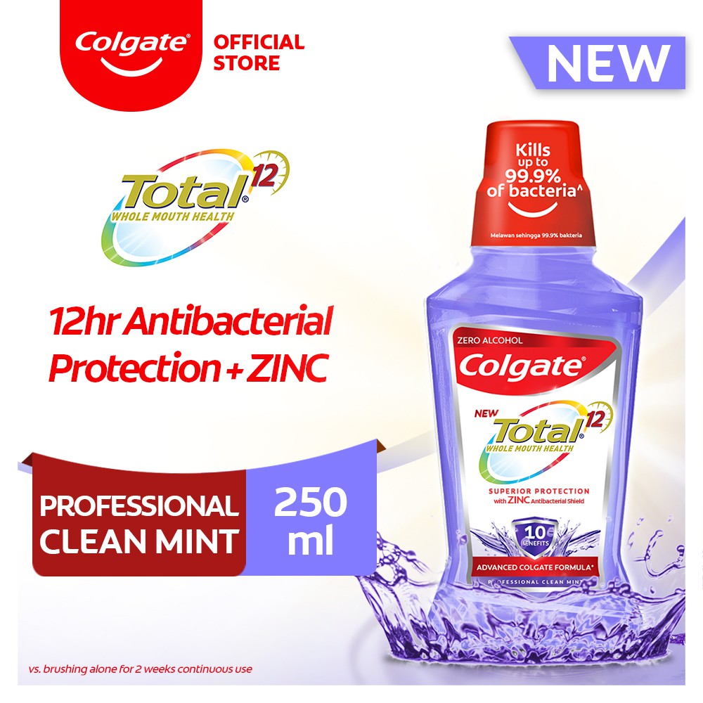 Colgate Total Antibacterial Professional Clean Mint Mouthwash 250mL