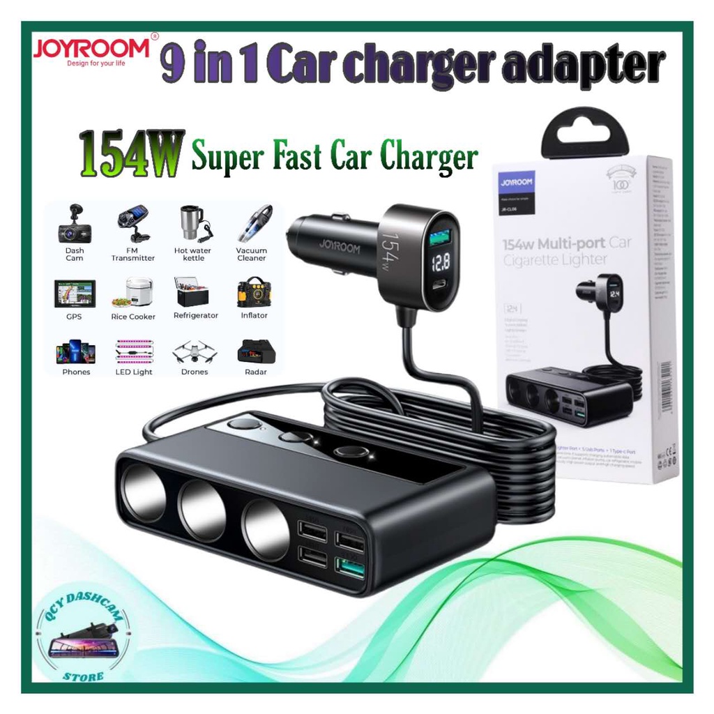 Joyroom 9 in 1 Car Laptop Charger 154W With Power Delivery and 1M Cable