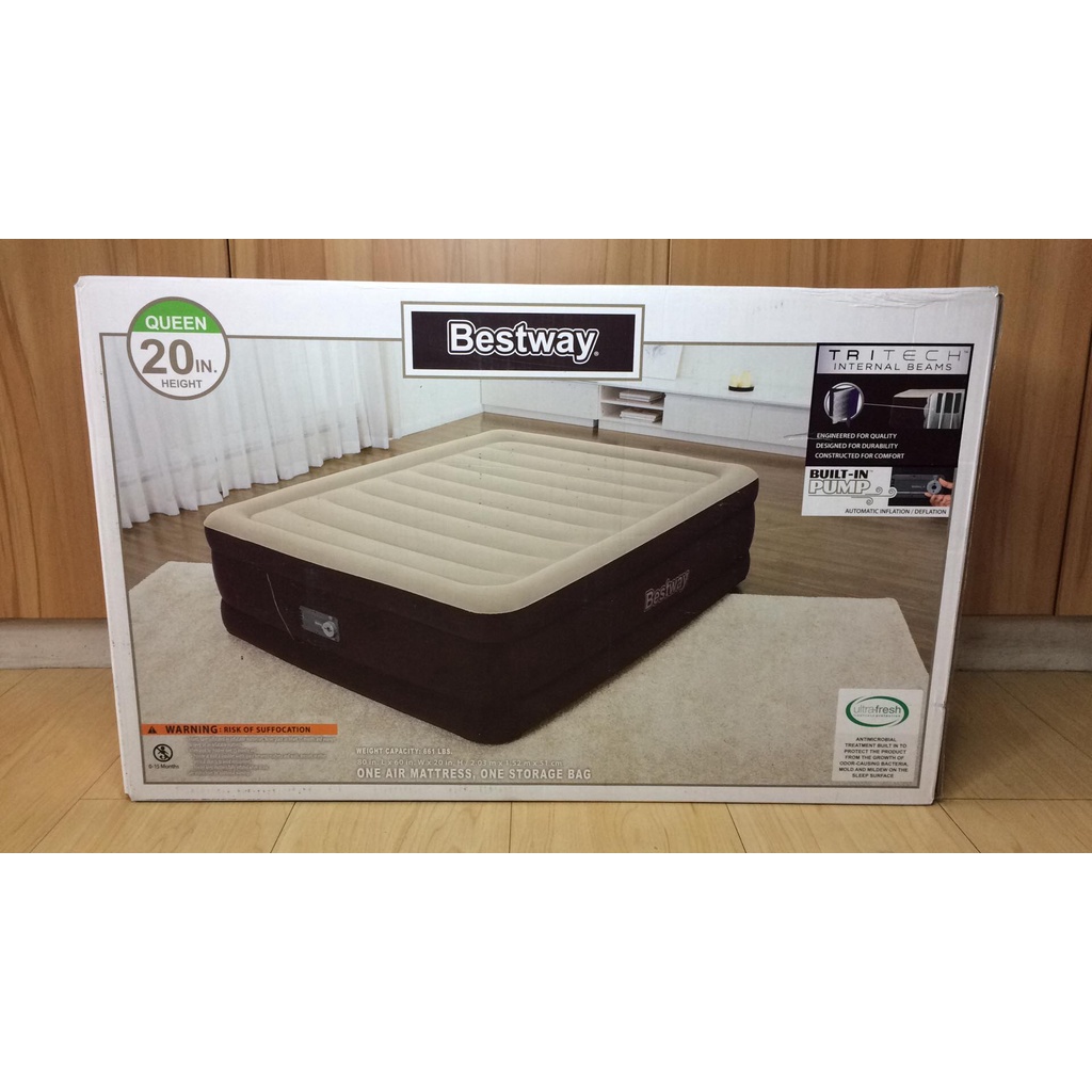Bestway Maroon 20 inch Queen Air Mattress with Builtin Pump Shopee