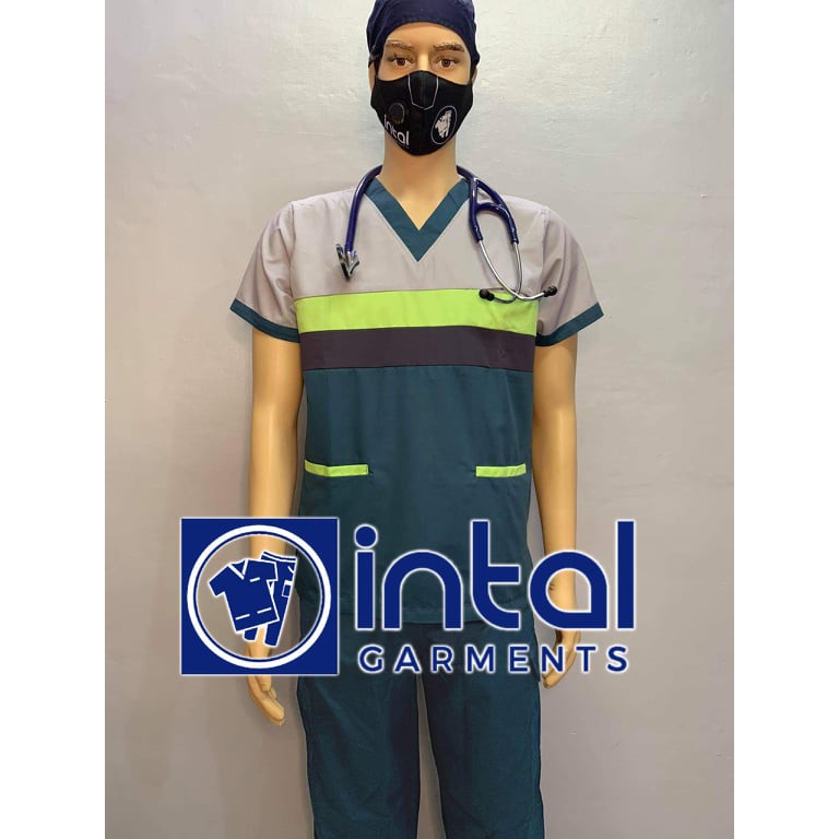 SCRUB SUIT Uniform Polycotton CARGO SS_03H Teal BlueCharcoal Grey